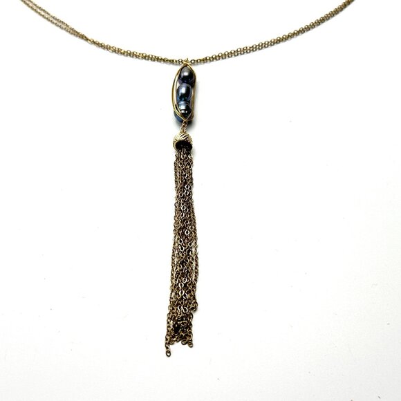 Wire-Wrapped Peacock Pearl "Peapod" Pendant Necklace — Double-Stranded EUC - Picture 6 of 10